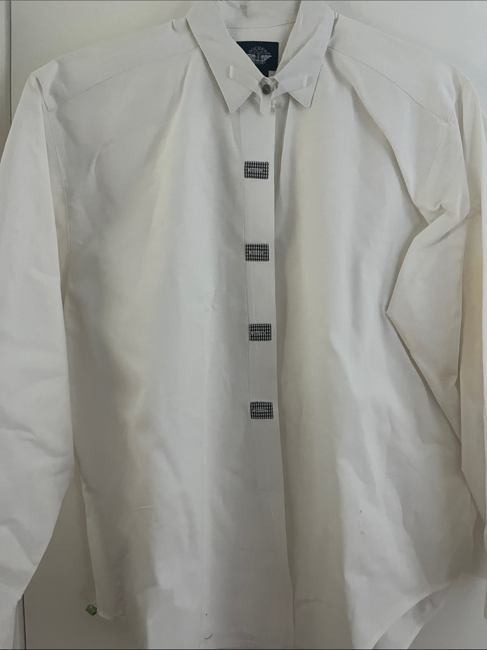 Dockers White Women's Button-Down Shirt with Contrast Check Buttons